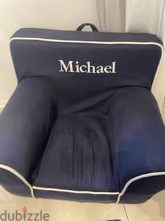 Pottery Barn Kids pouff embroidered with Michael name