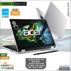 ACER ASPIRE 3 | SPIN 14 CORE i3-N305 FHD+ FLIP-TOUCH 2in1 LAPTOP OFFER 0