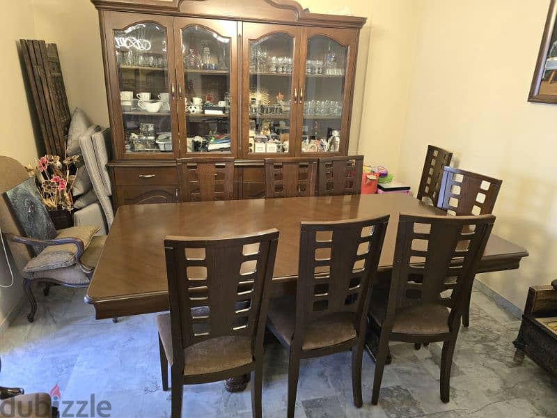 Dinning table for 8 with its Chairs and Vitrine very good quality wood 1