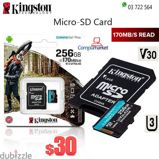 micro sd 128gb 170mb/s v30 u3 kingston 1