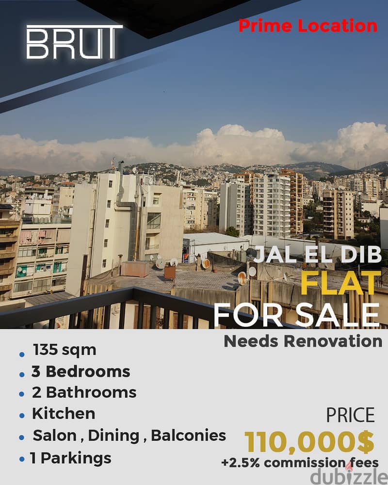 Prime location 135sqm apartment in Jal El Dib 0