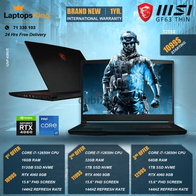 MSI GF63 THIN GAMING i7 GEN-12 H-SERIES GPU RTX 4060 144HZ LAPTOP