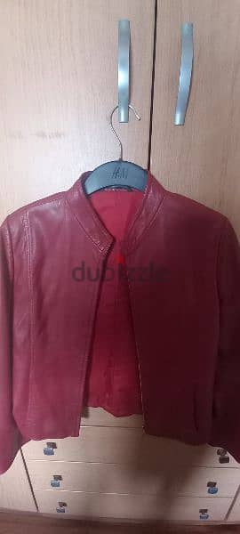 jacket real leather red color slim 3