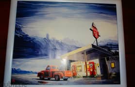 Vintage gas station photo + frame 50*40
