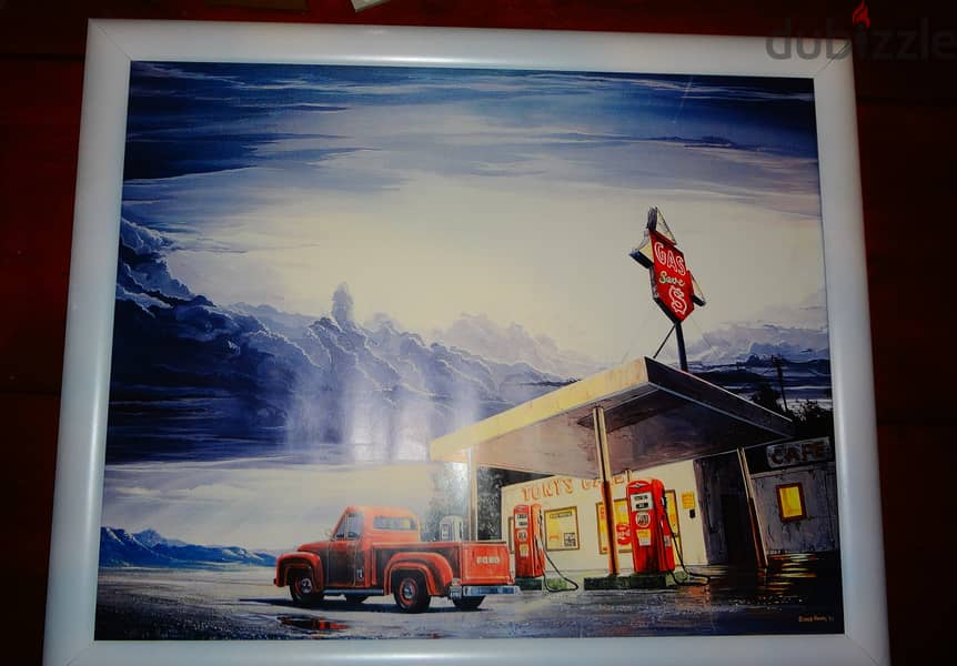 Vintage gas station photo + frame 50*40 1