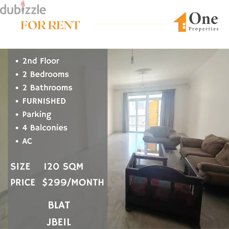 FURNISHED Apartment for RENT, in BLAT/JBEIL, WITH A SEA VIEW. 0