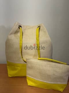 tote bag beige color with pouch bag
