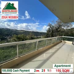 108,000$ Cash Payment!! Apartment for sale in Zouk Mosbeh!!