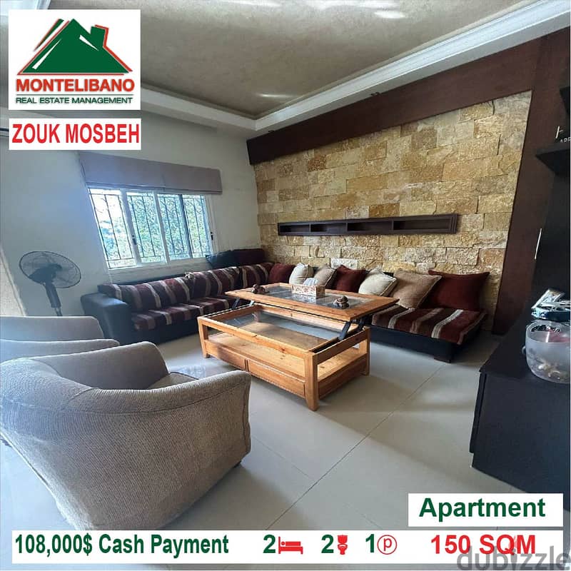 108,000$ Cash Payment!! Apartment for sale in Zouk Mosbeh!! 1