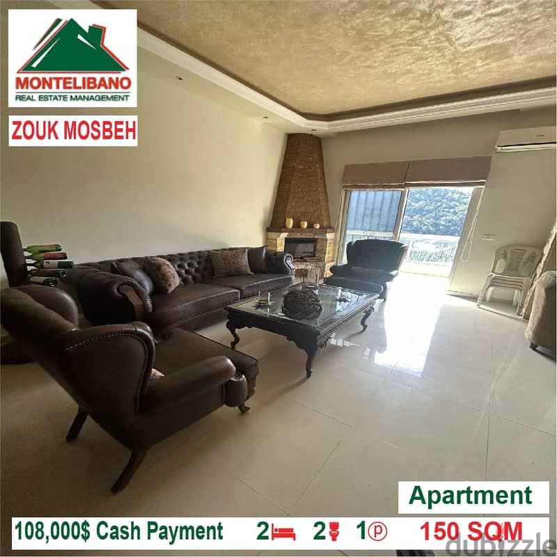 108,000$ Cash Payment!! Apartment for sale in Zouk Mosbeh!! 2