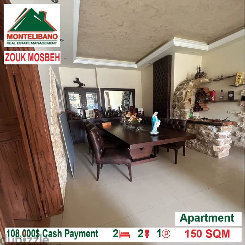 108,000$ Cash Payment!! Apartment for sale in Zouk Mosbeh!! 3