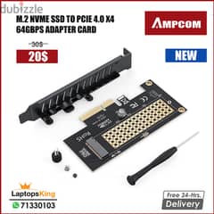 AMPCOM M. 2 NVME SSD to Pcie 4.0 X4 64Gbps Adapter Card