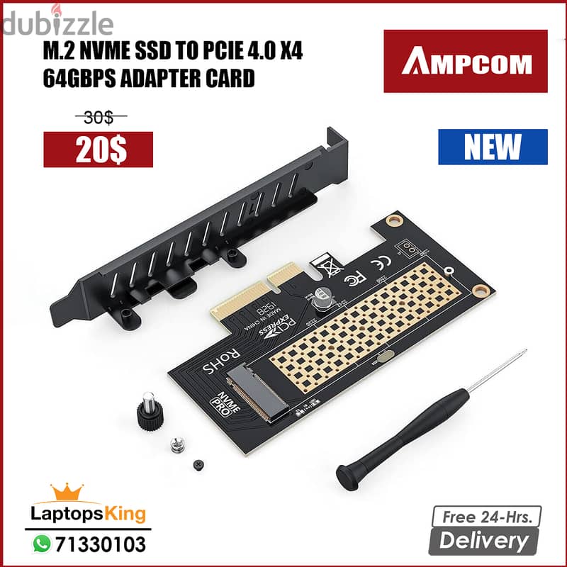AMPCOM M. 2 NVME SSD to Pcie 4.0 X4 64Gbps Adapter Card 0