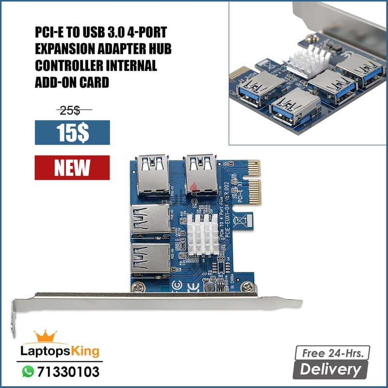 PCI-E TO USB 3.0 4-PORT EXPANSION ADAPTER HUB CONTROLLER ADD-ON CARD 0