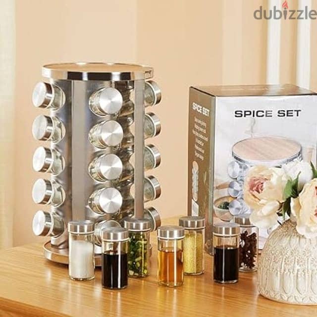 Rotating Spice Rack, Stainless Steel with 360 Design, 20 Glass Jars 4