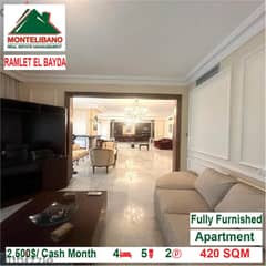 2500$/Cash Month!! Apartment for rent in Ramlet El Bayda!! 0