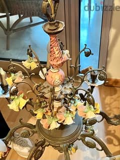 Old chandelier brass and porcelain