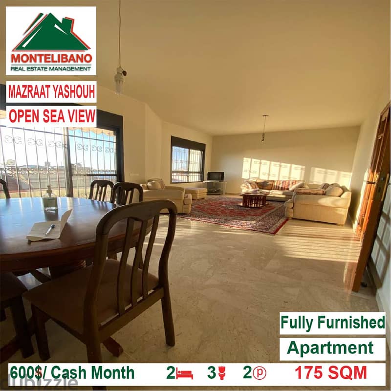 600$/Cash Month!! Apartment for rent in Mazraat Yashouh!! 1