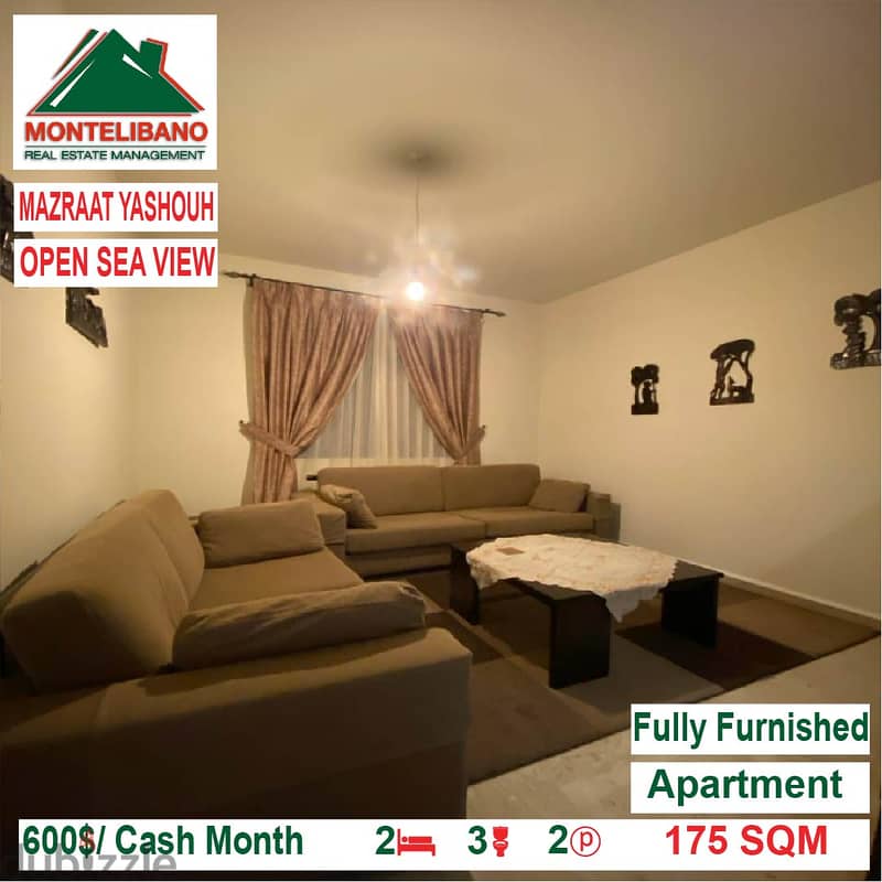 600$/Cash Month!! Apartment for rent in Mazraat Yashouh!! 2