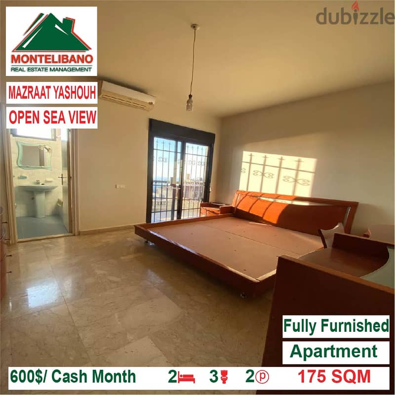 600$/Cash Month!! Apartment for rent in Mazraat Yashouh!! 3