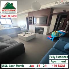650$/Cash Month!! Apartment for rent in Ballouneh!!