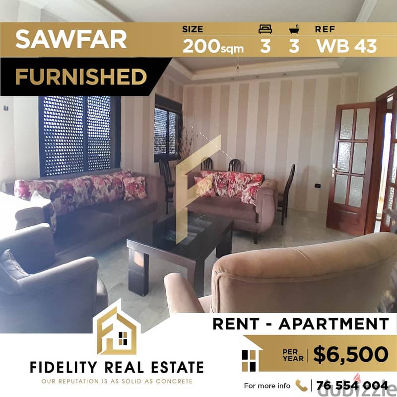 Apartment for rent in Sawfar - Furnished WB43 0