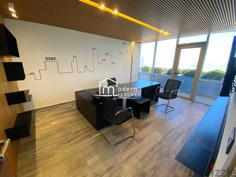 290 Sqm - Open Sea and City View Office For Rent In Sin El Fil 1