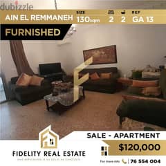 Furnished apartment for sale in Ain el remmaneh GA13