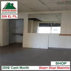 250$!! Shop for rent located in Sin El Fil