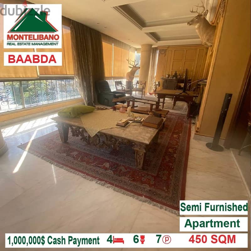 1000000$!! Semi Furnished Apartment for sale located in Baabda 1