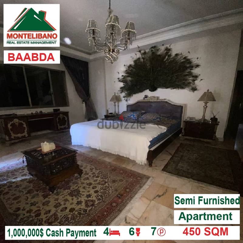 1000000$!! Semi Furnished Apartment for sale located in Baabda 2
