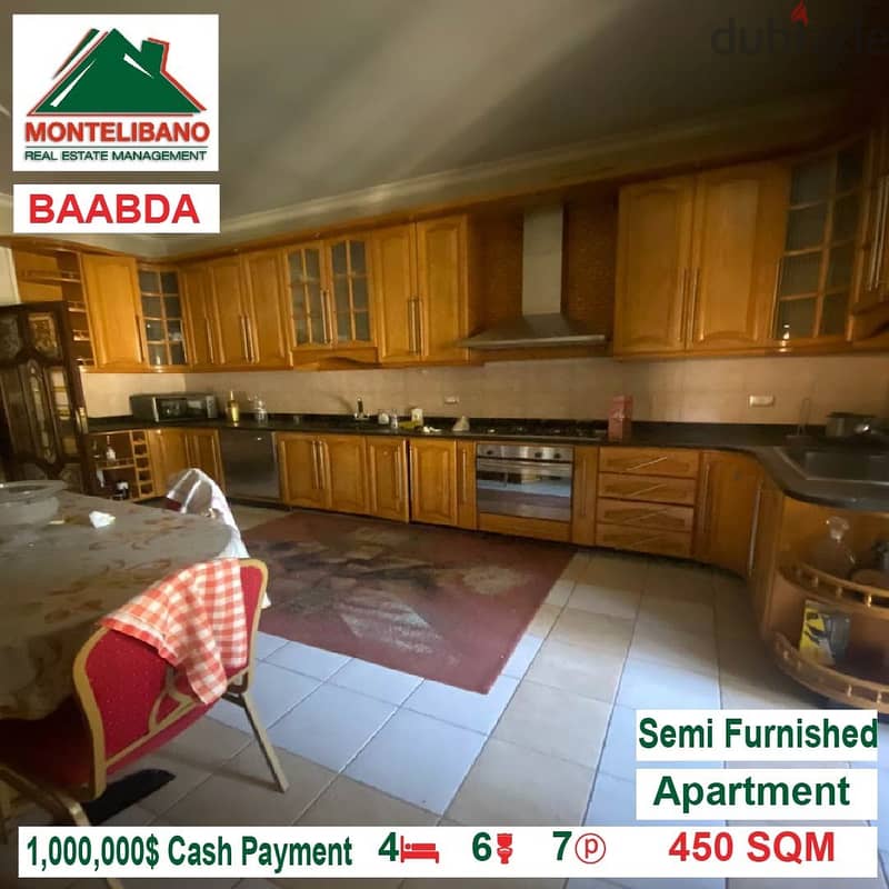 1000000$!! Semi Furnished Apartment for sale located in Baabda 3