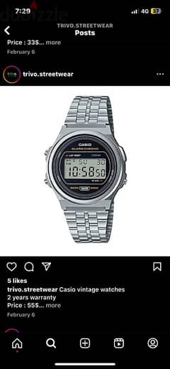 Casio vintage watch 2 years warranty