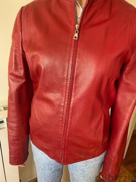jacket real leather red color slim 6
