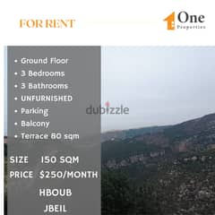 BRAND NEW Apartment for RENT, in HBOUB/JBEIL, WITH A MOUNTAIN VIEW.
