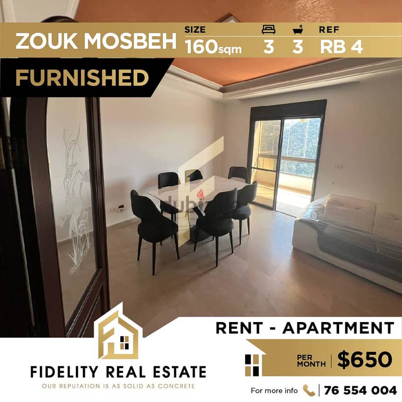 Furnished apartment for rent in Zouk Mosbeh RB4 0