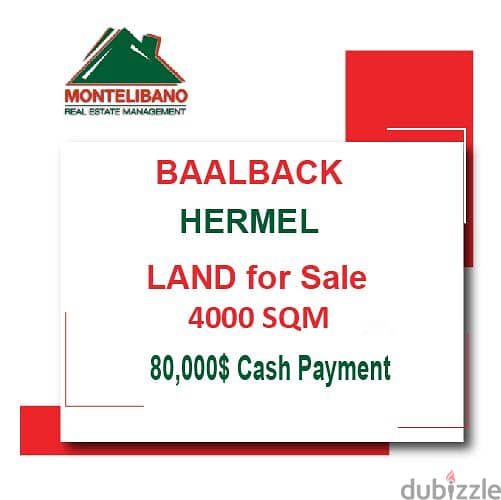 80,000$!! LAND for sale located in Baalback Hermel 0