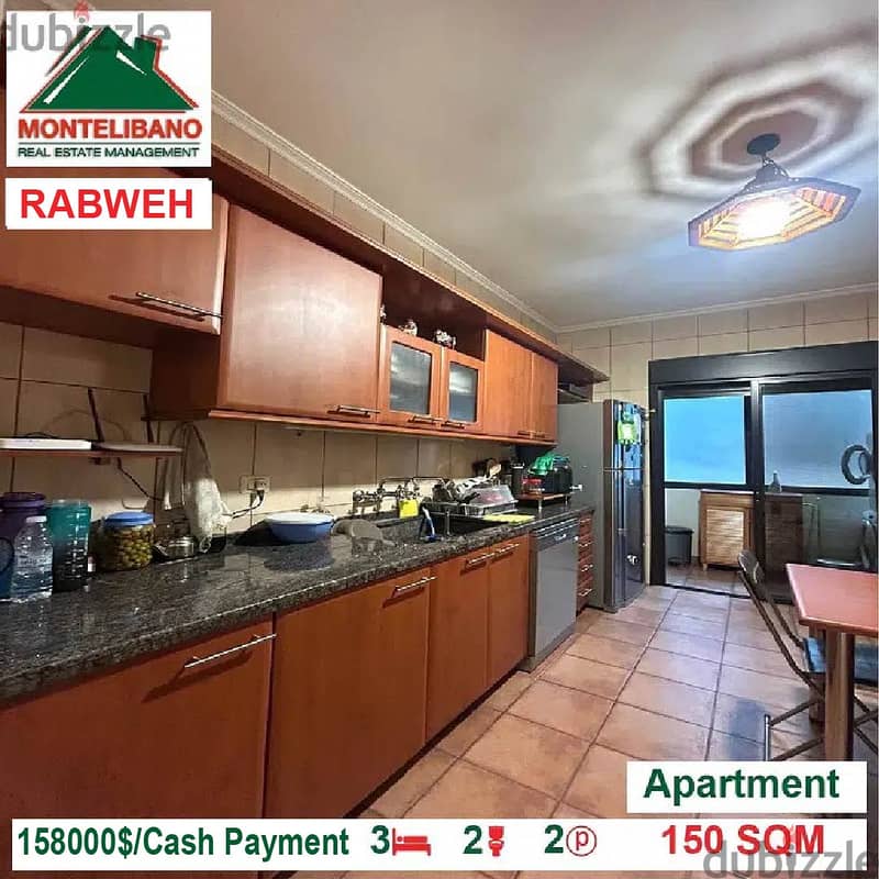 158,000$ Cash Payment!! Apartment for sale in Rabweh!! 4