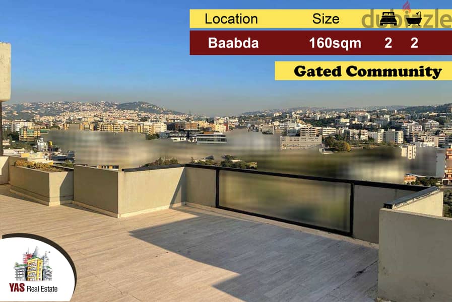 Baabda 160m2 | 125m2 Terrace | Gated Community | Unobstructed View |PA 0