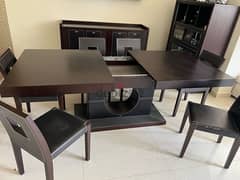 wooden dining extendable table with 6 chairs