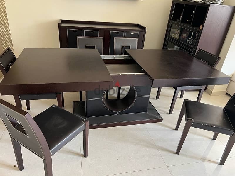 wooden dining extendable table with 6 chairs 0