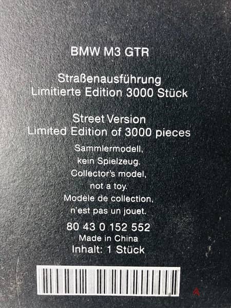 1/18 diecast Dealers Edition Blue BMW M3 GTR street (E46) Minichamps 17