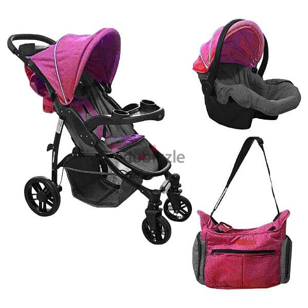 Contemporary Baby Stroller With Car Seat And Mommy Bag 3