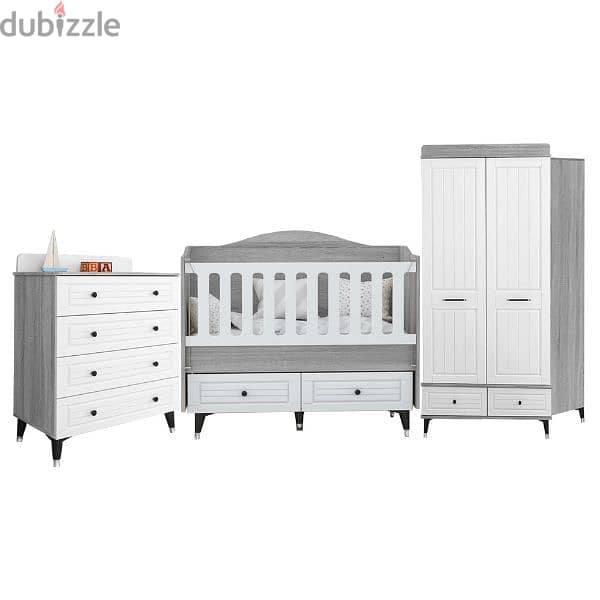Wooden Baby Bed With Closet Treasury And Dresser Set 4