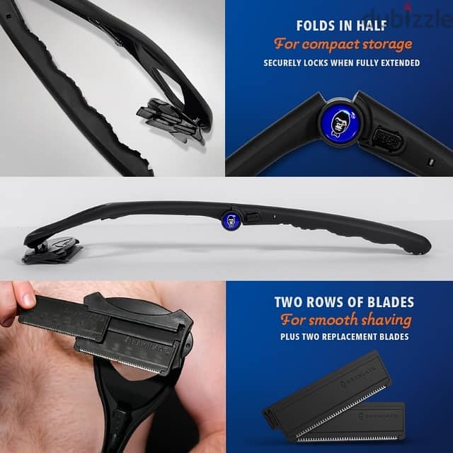 Back Shaver Blade for Men, Foldable Trimmer with 2 Blades 3