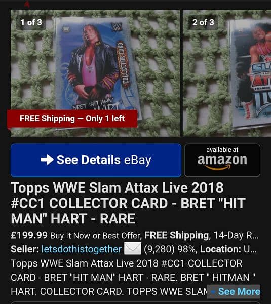 RARE WWE Slam Attax #CC1 COLLECTOR CARD - BRET "HIT MAN" HART 2