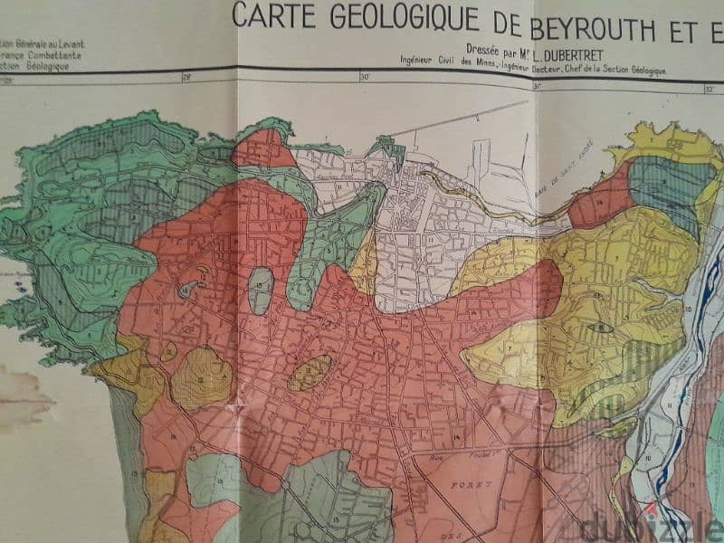 Geological map of Beirut,Dubertret 1945 layout Beirut faults etc. فوالق 3