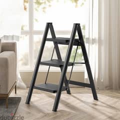 3-Step Ladder, Steel and Foldable, 120kg, Black 0