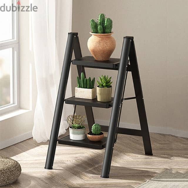 3-Step Ladder, Steel and Foldable, 120kg, Black 5