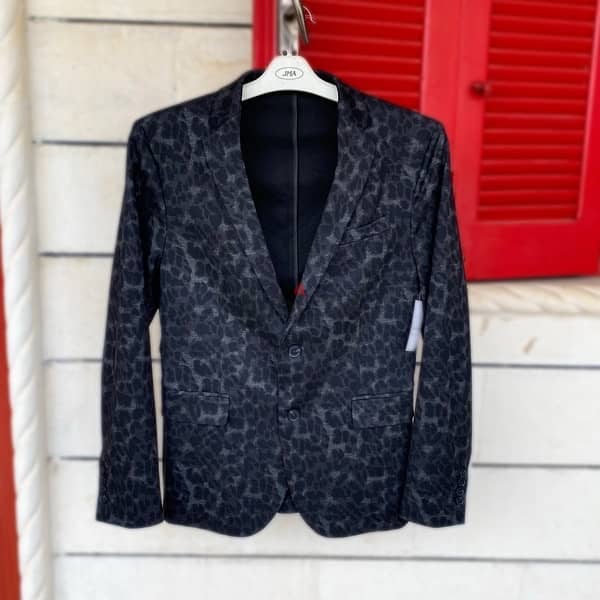 J. FERRAR Black & Grey Leopard Slim Fit Blazer Jacket. 1